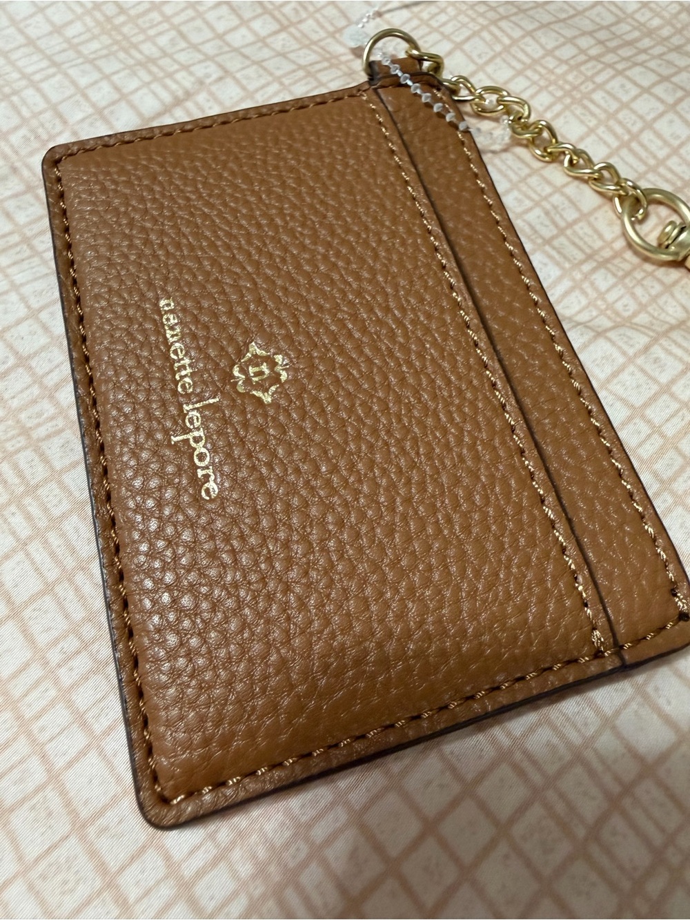 Nanette Lepore Brown Leather Card & Key Holder with Gold Chain